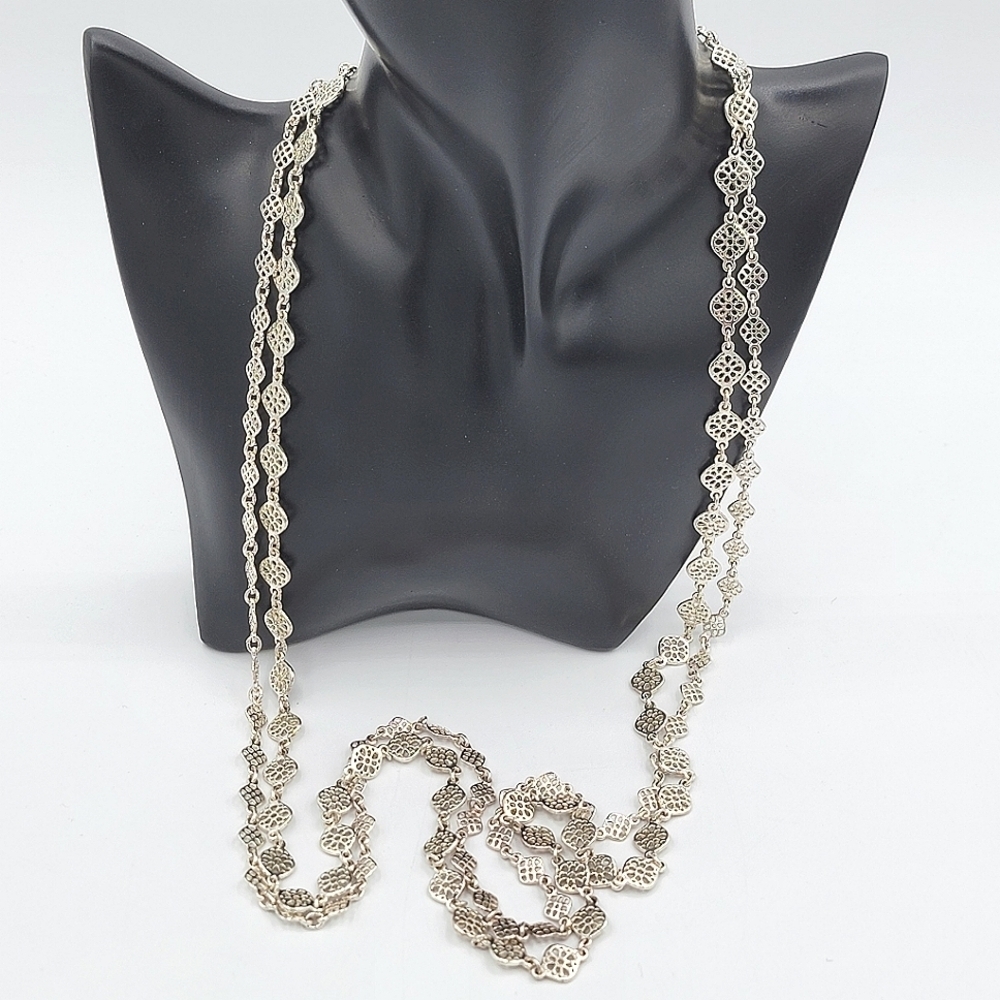 Stella & Dot Silver Tone Double Stranded Necklace #1962